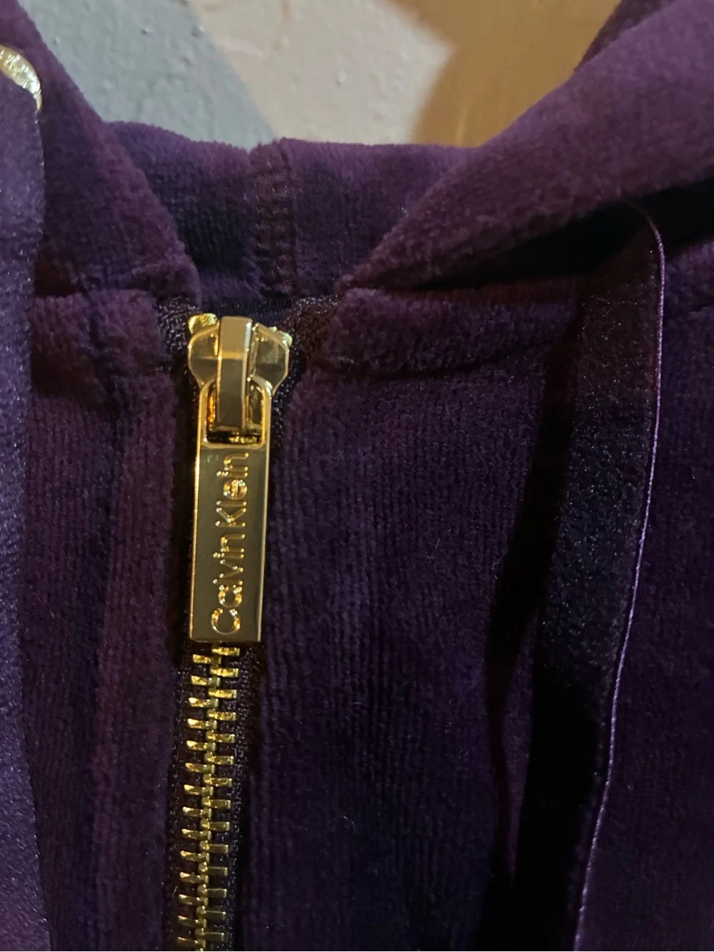 Calvin Klein Dark Purple Velour Zip Hoodie Jacket